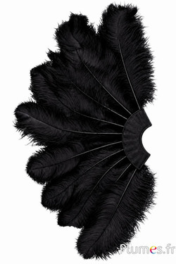 Waaier van struisvogelveren - ca. 60 cm, 10 veren, zwart leer - zwart